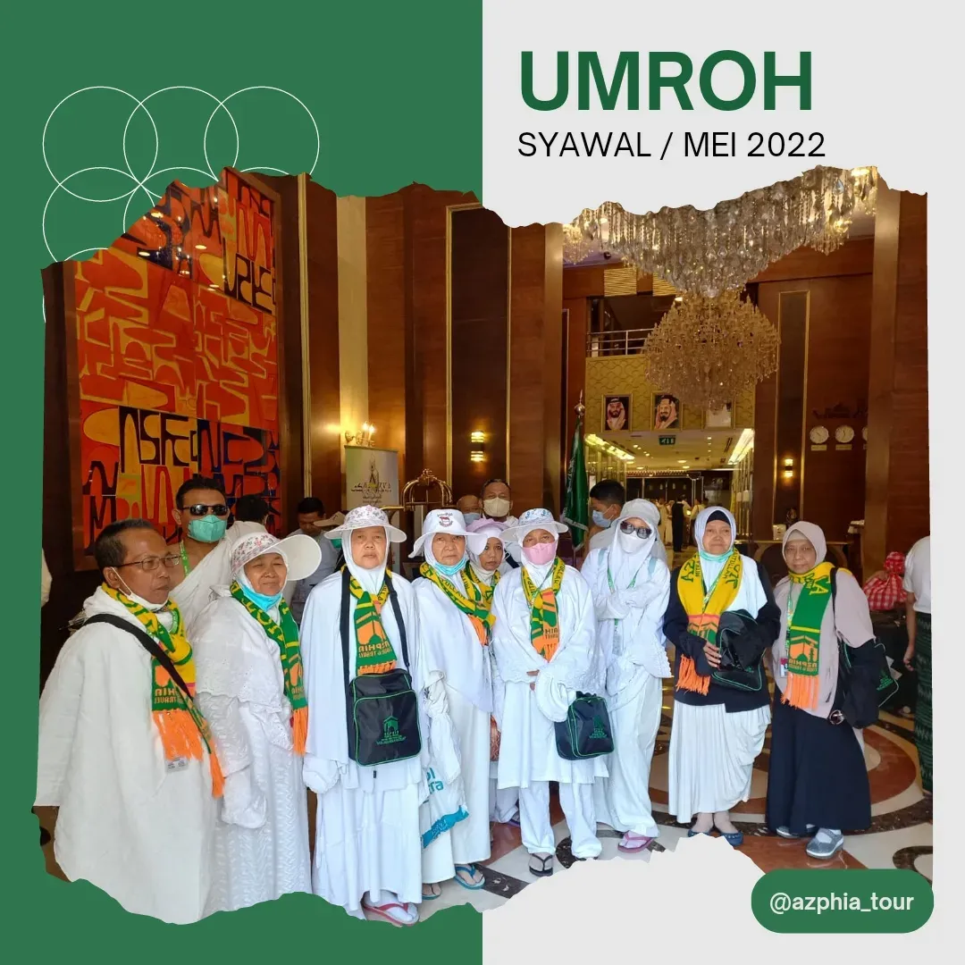 Rombongan jamaah umroh AZPHIA Syawal Mei 2022 memakai masker dan pakaian ihram