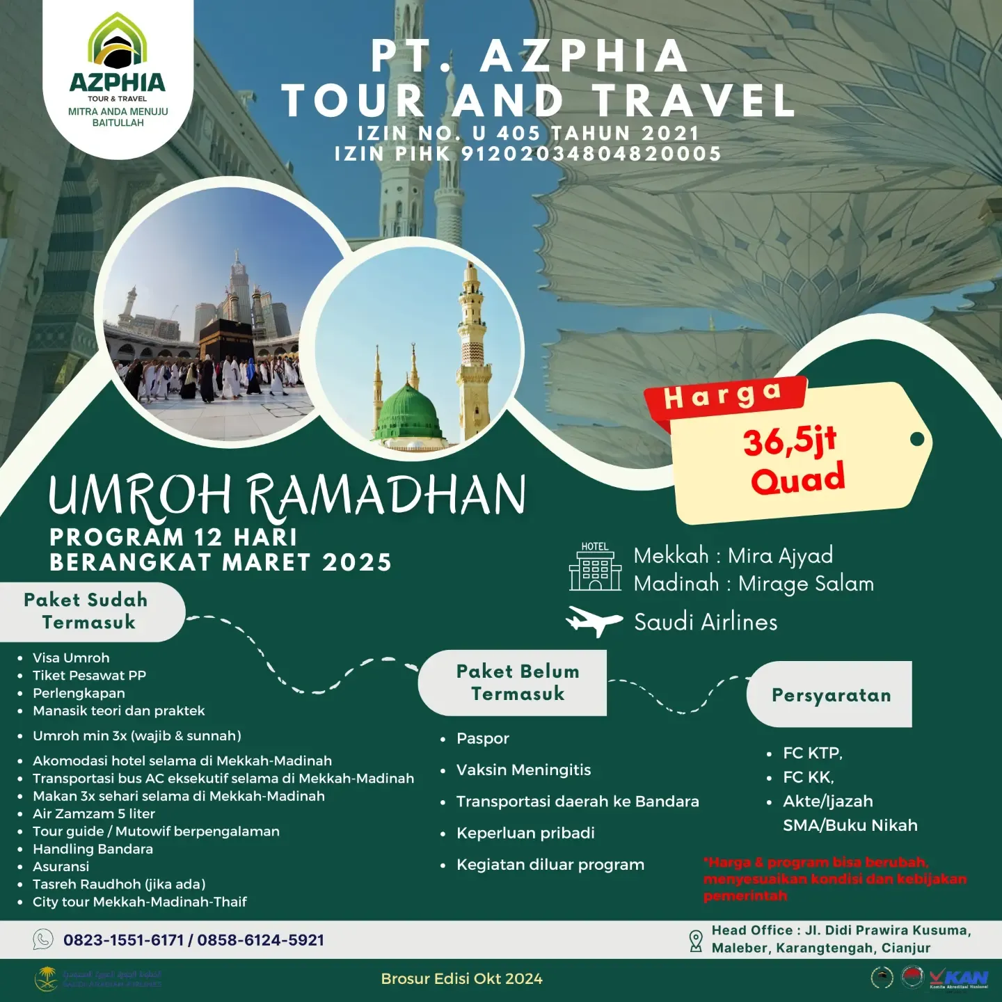 Brosur umroh Ramadhan 12 hari berangkat Maret 2025 harga Rp 36,5 juta Quad
