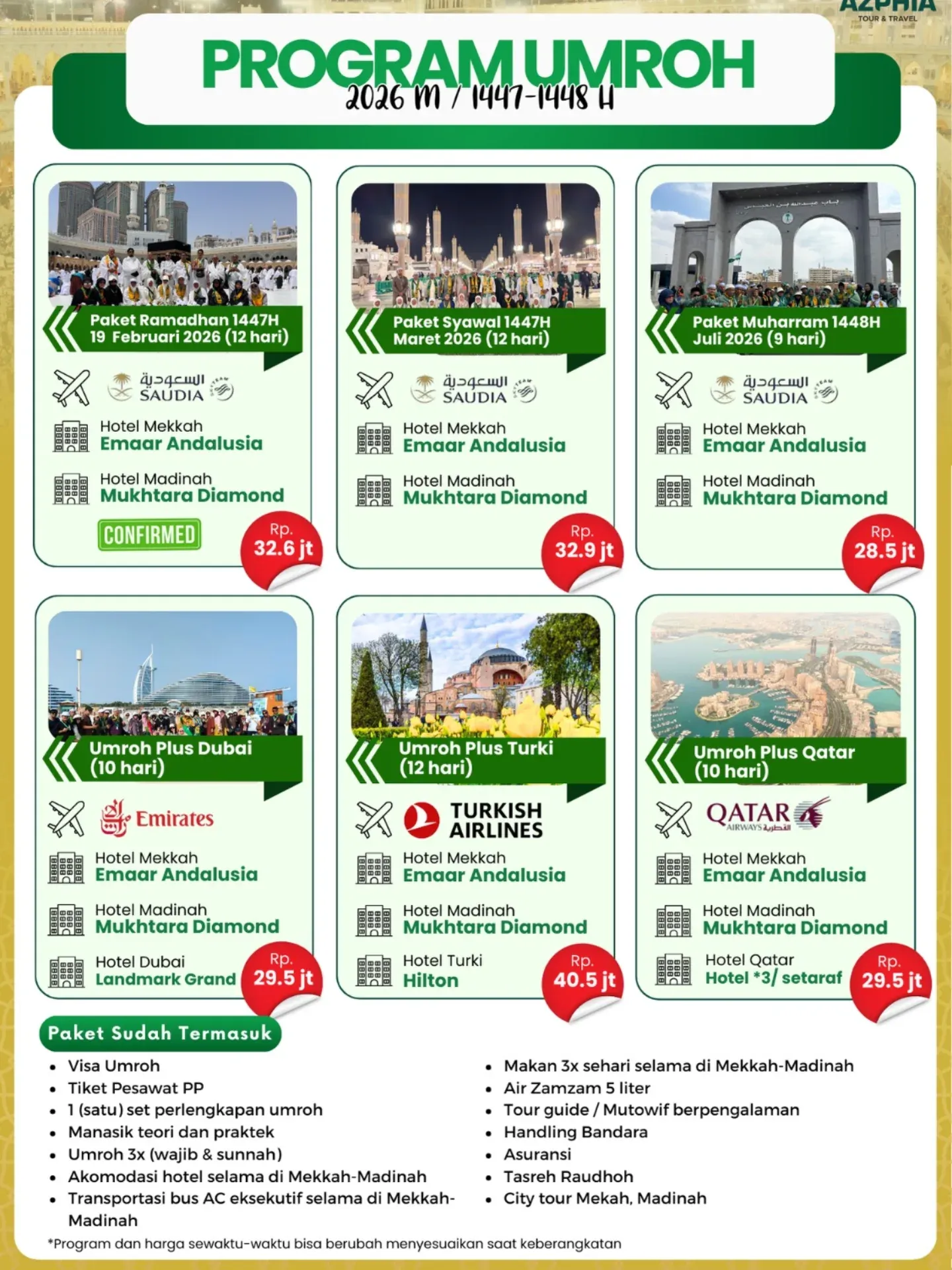 Harga Paket Umroh 2026: Ramadhan, Syawal, Muharram, dan Umroh Plus Wisata